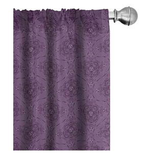 Lunarable Purple Window Valance Pack of 2, Monochrome Boho Illustration Oriental Ornaments Continuous Repetition, Rod Pocket Curtain Valances for Kitchen Bedroom, 54" X 18", Eggplant Plum
