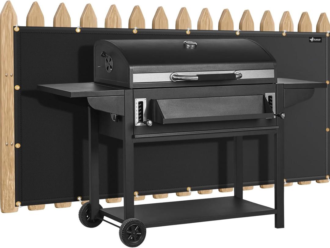 FLASLD Heat Shield Behind Grill, Fireproof Cover and Screen Protect Deck Railing from Grill, BBQ Fence Heat Shield for Wood Stove, Deck Railing Protector for Grill, Fireplace (3'x4', Black)