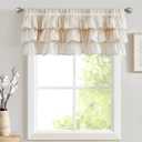 jinchan Ruffled Valance Curtain Linen Kitchen Window Valance for Living Room Bedroom 18 Inch Farmhouse Cottage Shabbychic Style Light Filtering Small Window Treatment 1 Panel Crude