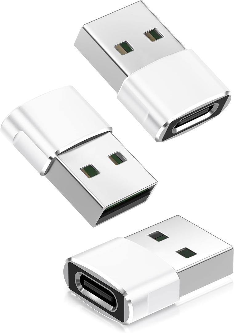 Basesailor USB to USB C Adapter,Apple iPhone 16 15 14 Pro Max Charging Adapter 3Pack,Type C Female to USB A Male Cable Converter for Apple Watch iWatch Series 10 9 8 SE,Airpod 2 3 4,iPad Mini 7 Air 6 (White)