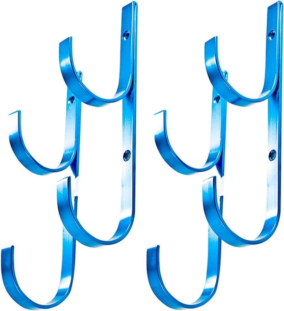 Swimming Pool Aluminum Pole Hanger Set, Blue, 2-Pack (4 Hooks), for Telescoping Poles, Leaf Rakes, Skimmers, Nets, Brushes, Vacuum Hoses (2pk)