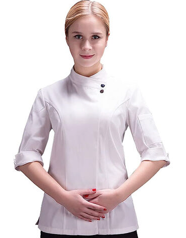 Women's Chef Coat Classic 3/4 Sleeve Hotel Kitchen Restaurant Summer Chef Jacket, Size L