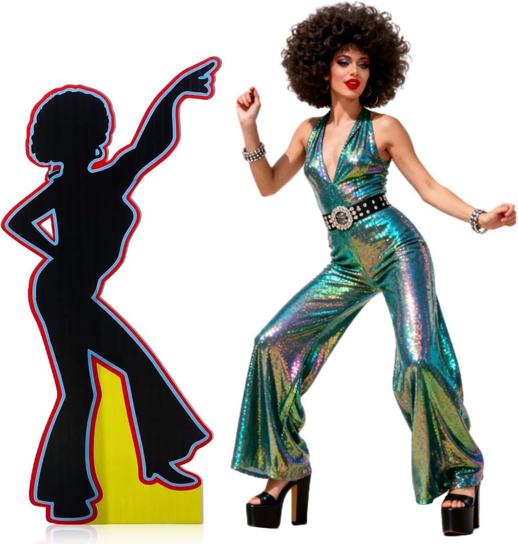 Vicenpal 4 ft 50s 70s Disco Dancers Silhouette Cardboard Cutout Standup Life Size 1950s Music Theme Party Decoration Backdrop Photo Props Standup for Music Prom Night 50s 70s Theme Decor