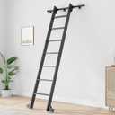 Fredbeck 8ft Rolling Library Aluminium Step Ladder 96" with 4FT Sliding Hardware Track Kit Bottom Wheel Included,for Kitchen,Loft,Warehouses,Bookstore,Atti,Dressing Room,Metal Black