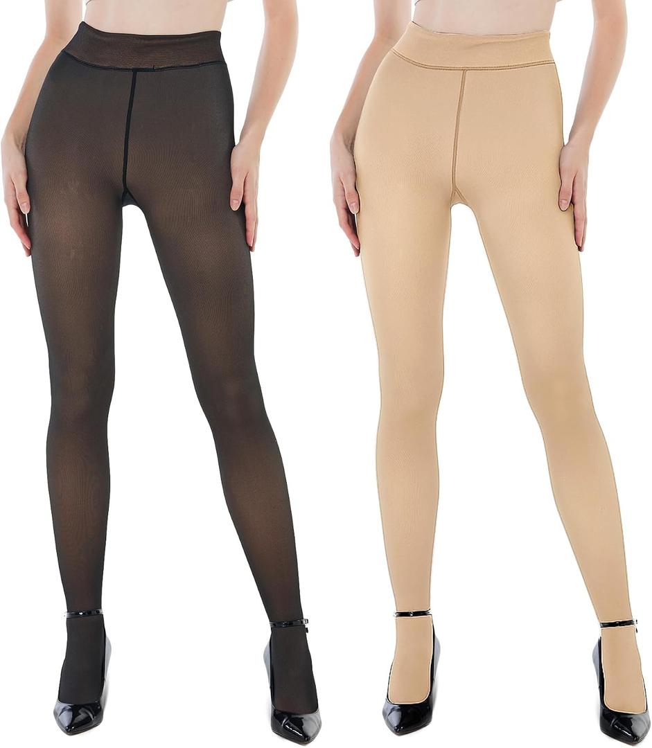 EXQUISLIFE Fleece Lined Tights Sheer Women - Fake Translucent Warm Pantyhose Leggings Sheer Thick Tights, for Winter 3XL