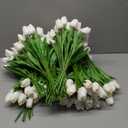 Yunlly 200 Pcs White Artificial Tulips Bulk PU Faux Tulips with Stem Bouquet Centerpieces Real Touch Fake Flower for Wedding Arrangement Bouquets Party Decorations(White)