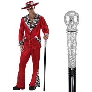 Costume Pimp Cane, 42" Metal Prop Stick with Antique Gold Plastic Handle Cosplay Accessories for Halloween Dress-up Party, Suit for All Ages