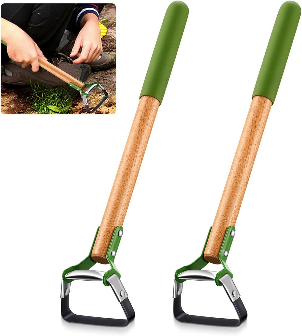 2 Pcs Mini Garden Hoes for Weeding Long Stirrup Hoe Tools Scuffle Garden Tool for Lawn Yard Weeding Gardening (Wood Handle)