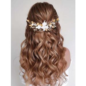CASDRE Flower Bride Wedding Hair Vine Pearl Bridal Headpiece Leaf Hair Accessories Hair Piece for Women and Girls (B Gold)