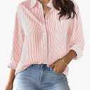 CUNLIN Grade 4 Wrinkle-Resistant Women's Button Down Shirts Striped Long Sleeve Collared Blouses Tops with Pocket, Medium