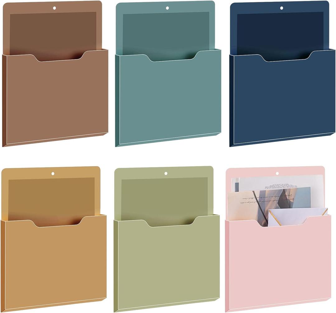 Fuutreo 6 Pcs Magnetic Wall File Organizer Magnetic Wall File Holder Refrigerator Magazine Holder for Mail Letters Paper(Mocha Mousse Color,Vertical-large)