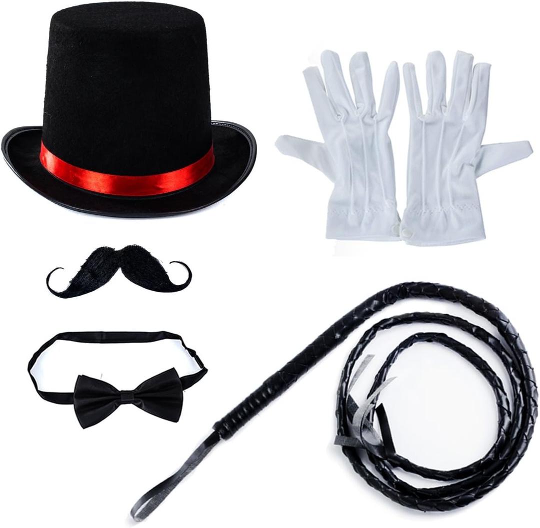 Tigerdoe Ringmaster Costume Accessories - Ringmaster Hat - 5 Accessories - Circus Party Supplies Black