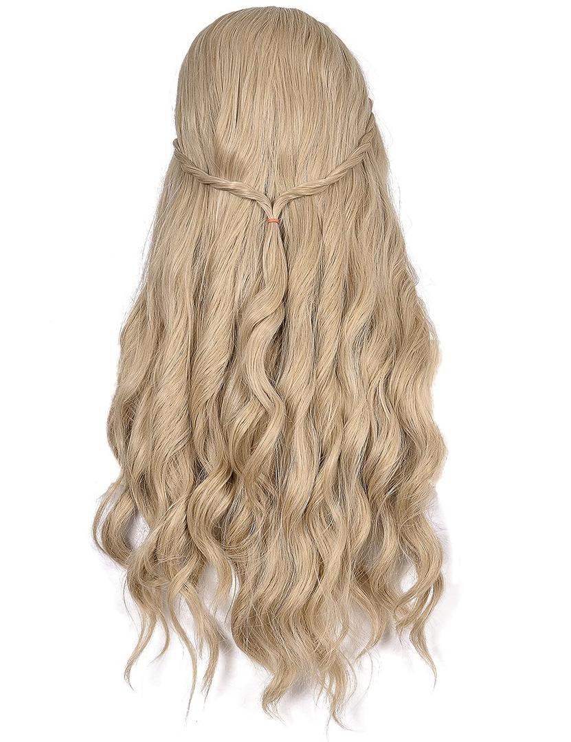 morvally Long Blonde Wavy Synthetic Hair Wigs for Women Halloween Cosplay Costume Wig (9-10)