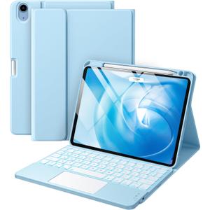 Harvopu Compatible with iPad Air 11 Inch & Air 5th/ Air 4th Generation Case with Keyboard - Multi-Touch Trackpad, 7-Color Backlit, Detachable Folio Cover for Air 11-inch M3/M2 (2025/2024) (Sky Blue)