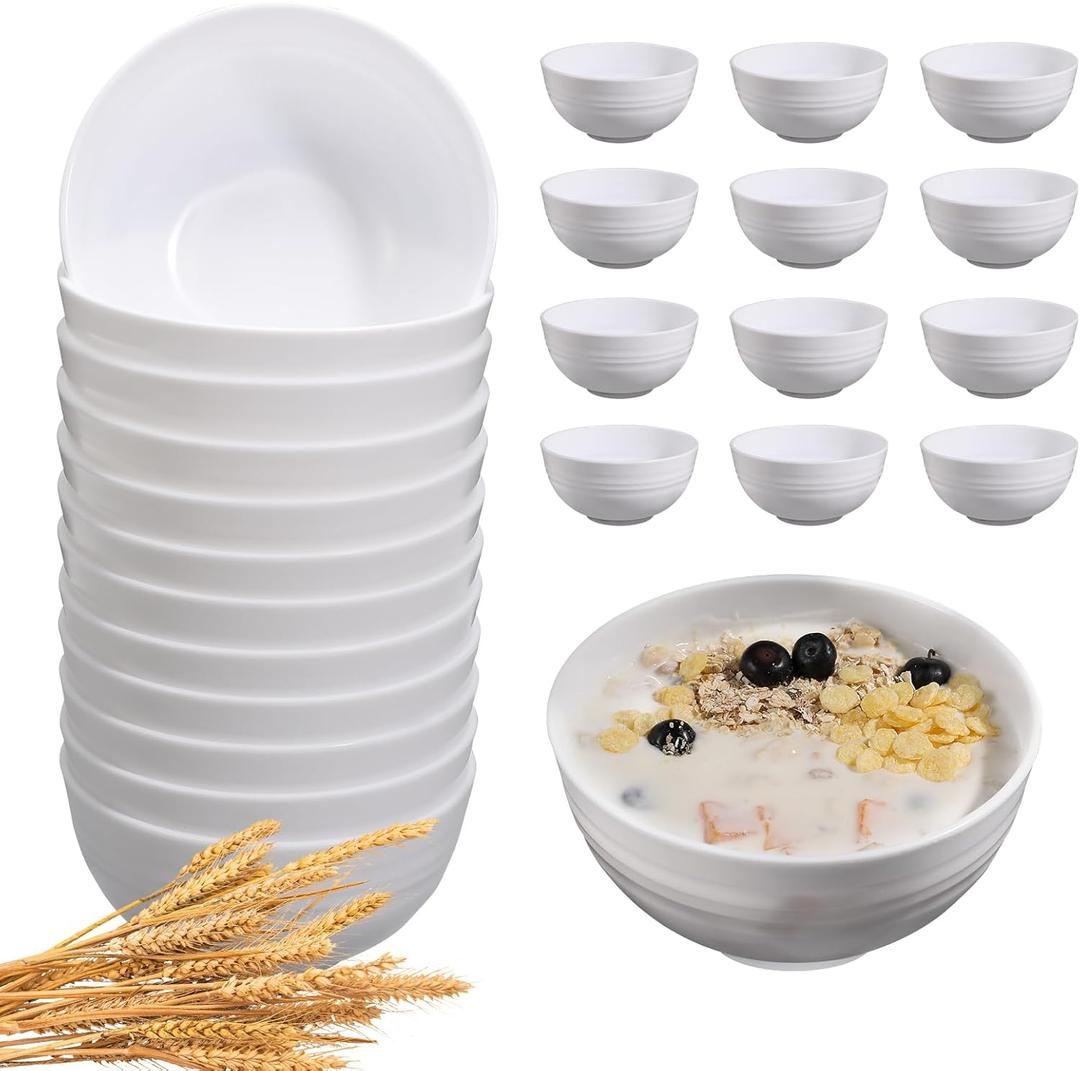 12 Pcs Unbreakable Cereal Bowls Set, 26 Oz Wheat Straw Bowls Set, Microwave & Dishwasher Safe Bowls for Kitchen, Reusable Plastic Bowls for Soup, BPA Free, White (NON-CERAMIC)