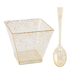 100 Pcs Golden Sparkle Clear Plastic Cups For Desserts