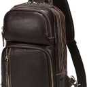 LANNSYNE Full Grain Leather Sling Bag For Men Crossbody Chest Daypack fits 10.5" iPad (Coffee1 for 10.5" Ipad)