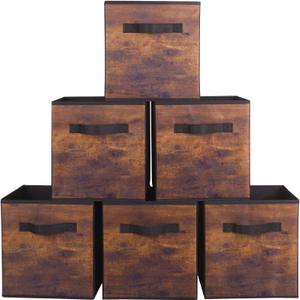 powerking Storage Boxes for Closets and Toys, Foldable Fabric Storage Boxes and Fabric Storage Drawers, Set of 6 Pieces (Retro Wood Grain)