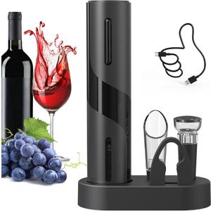CIRCLE JOY Electric Wine Bottle Opener Set Rechargeable Wine Corkscrew Cordless Wine Opener Gift Set with Charging Base, Foil Cutter, Wine Aerator Pourer and Vacuum Wine Stopper