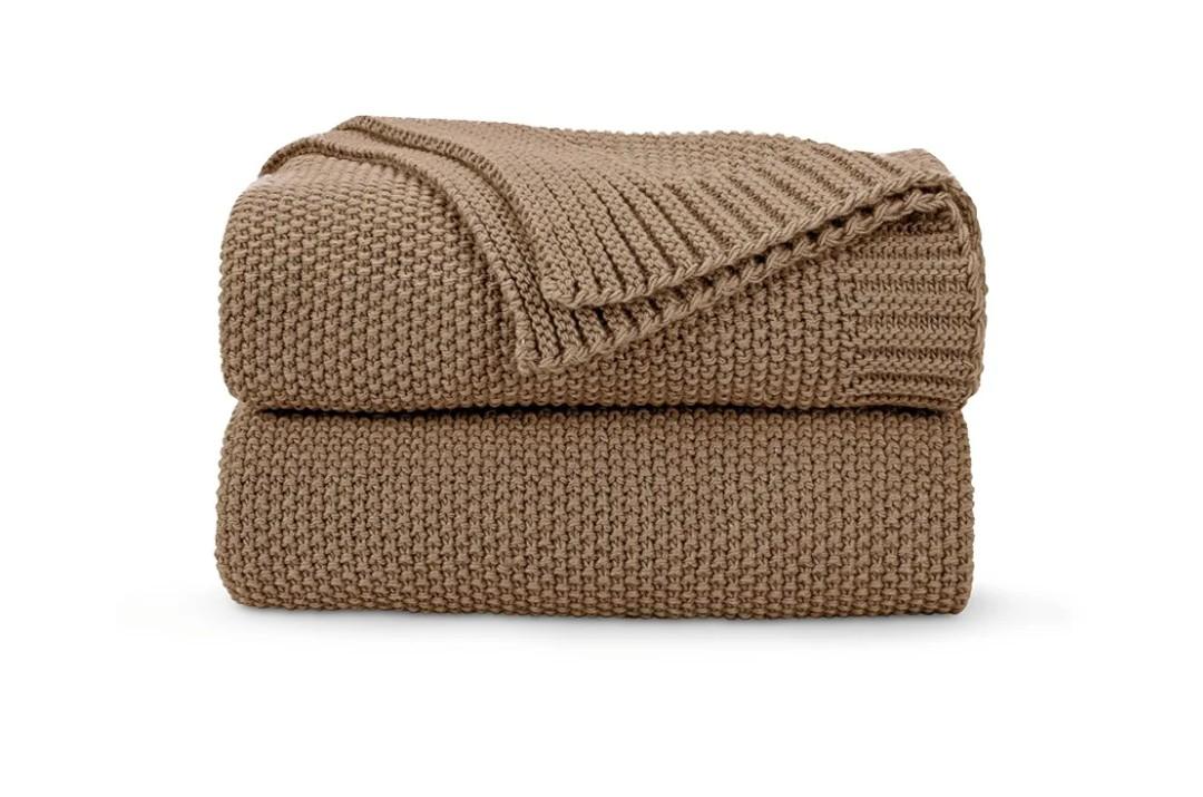 CozeCube Caramel Brown Throw Blanket for Couch, Soft Cozy Cable Knit Throw for Bed Sofa Living Room, Lightweight Warm Decorative Farmhouse Christmas Blanket, 50"x60", Light Brown, Single