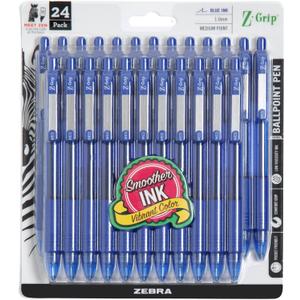 Zebra Pen Z-Grip Retractable Ballpoint Pen, Smooth-Flowing Blue Ink, 1.0mm Medium Point, School & Office Supplies, Ideal for Note-Taking, Journal and Planner Use, 24-Pack (12225)