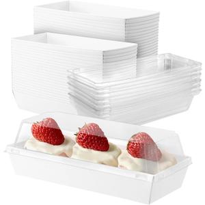 100 Set 7.5 x 3 x 2.5 Inch Charcuterie Boxes with Clear Lids, To Go Packaging Bakery Bread Sandwich Boxes, Rectangular Disposable Paper Storage Containers for Cake Slice Desserts Strawberry