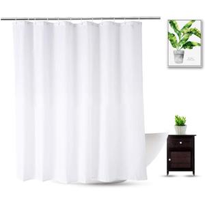 Fabric Shower Curtain Liner 70 x 74 Inch, Water-Repellent Polyester Long Bathroom Shower Curtains Spa and Hotel Quality, Machine Washable, White