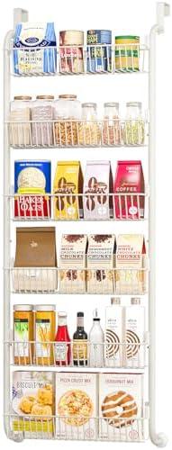 MIAOLI Over the Door Pantry Organizers and Storage, 6-Tier Spice Rack, Home & Kitchen Storage Shelves for Cabinet, Large Capacity Hanging Seasoning Organizer, Laundry Room Organization, White