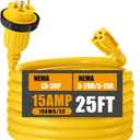 Kanayu 25FT 30 Amp to 15 Amp Marine Shore Power Adapter Extension Power Cord Compatible with NEMA L5-30P to 5-15/20R 10AWG 30Amp to 20Amp T Blade Marine Plug 125V Household Outlet Pigtail Boat Adapter
