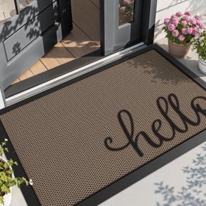 LUMI Outside Welcome Door Mat 32x59, Non Slip Durable Rubber Entrance Doormat, Low Profile Easy Clean Mats for Front Back Door Entryway Porch Garage, Hello