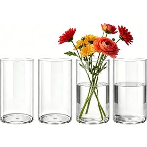 4 Pack Acrylic Cylinder Vases for Centerpieces,5 x 8 inch Tall Clear Flower Vases, Unbreakable Vases, Hurricane Candle Holders Floating Candle Vase for Wedding Dinner Table Party Room Decor