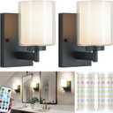 Battery Operated Wall Sconce Set Of 2, 10000mAh Wireless Rechargeable Wall Sconce With Remote Control, RGB Dimmable Bathroom Light Fixtures With Double Clear Glass Shade For Mirror Bedroom Living Room (Black)