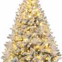 Artificial Christmas Tree, 4.5Ft Fake Christmas Trees with Lights, Snow Flocked Pencil Spruce Xmas Tree Foldable Stand Hinged for Home, Party, Office Decoration