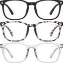 Gaoye Stylish Blue Light Glasses for Woman - Computer Glasses for Blue Light Blocking - Lightweight Frames - 3 pack (B3-matte Black+leopard+grey)