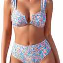 Fanuerg Women's High Waisted Bikini Sets Ditsy Floral Printed Two Piece Swimsuit Adjustable Strap Bathing Suit S