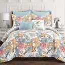 Lush Decor Sydney Comforter Set, 7 Piece, Full/Queen, Blue & Yellow - Fully Styled Bedding Queen Size Comforter Set - Colorful Floral Print - Cottage Core Decor - Coquette Bedding