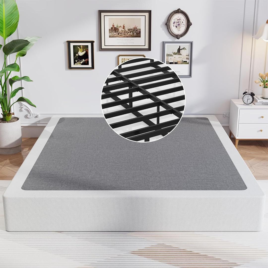Full Size Box Spring, 8 Inch Full Size Box Spring Only, 3000 lbs Heavy Duty Metal Frame Mattress Foundation with Fabric Cover, Easy Assembly-Noise Free
