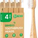 Bamboo Toothbrush Replacement Heads Compatible with Philips Sonicare, Soft Castor-Oil Biodegradable Bristles, Eco-Friendly Bamboo Handle, 4 Pack, Sustainable Daily Cleaning (White)