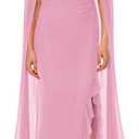 Lrady Women's Wedding Guest Dress Evening Gowns High Neck Formal Cocktail Party Maxi Bodycon Dresses with Cape Sleeve (Pink, M)