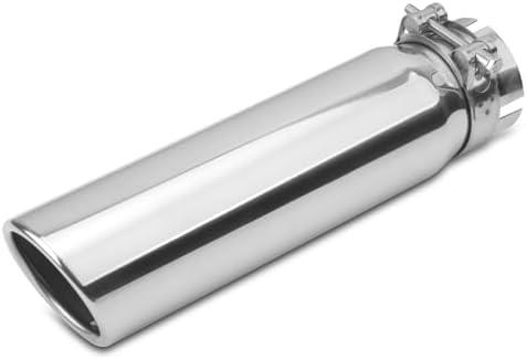 Vurkcy 2.5 inch Inlet Exhaust Tip, 3" Outlet 12" Overall Length Stainless Steel Exhaust Tail Pipe, Clamp-On, Rolled Edge, Slant Sleek Angle Cut, Polished Tailpipe, Silvery