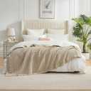 Amlie Home Reversible Waffle Weave Throw Blanket, Chenille Knit with Warm Sherpa, Soft Cozy Blanket for Bed, 60"x80", Beige