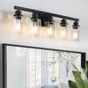 DIKAIDA 5Light Black Bathroom Vanity Light, Modern Vanity Lighting Fixture for Bathroom, 31" Matte Light Fixture, Wall Sconces with Clear Glass Shade, Black Bathroom Wall Light Over Mirror