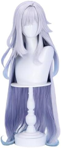 KIRA KIRA Skirk Cosplay Wig Game Genshin Skirk Wig 100cm Long Curly Purple Gradient Hair for Cosplay