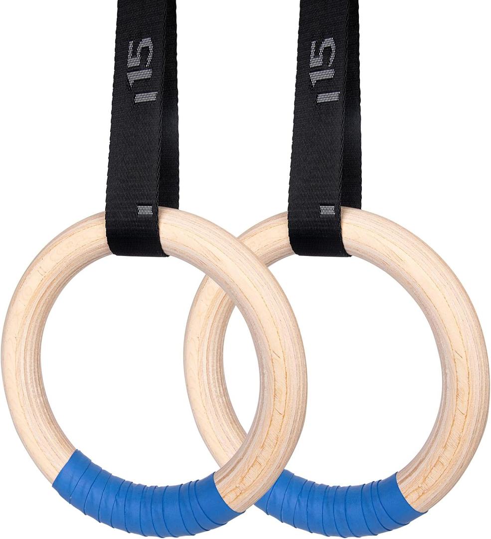 Gymnastics Rings Olympic Rings Wooden Gym Rings 1500lbs with Adjustable Cam Buckle 14.8ft Long Straps with Scale Non-Slip Exercise Rings Training Rings for Home Gym Full Body Workout
