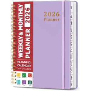 2 x 2026 Planner, Weekly and Monthly Calendar Planner, January 2026 - December 2026, Hardcover 2026 Calendar Book with Tabs For Women & Men, Inner Pocket, Spiral Bound, Perfect for Office Home School Supplies - A5 (6.3" x 8.5"), Purple