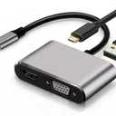4 x USB C to VGA Multi Adapter, 4-in-1 USB C to HDMI VGA Converter for Dual Monitors with PD Charging and USB 3.0 Port, 1080P Display Adapter Compatible with MacBook Pro, Surface, Dell XPS, HP, and More