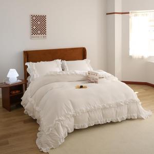 CCoutueChen White Ruffle Duvet Cover Full 3Pcs Shabby Chic Farmhouse Bedding Set Girls 100% Washed Microfiber Duvet Cover Set Boho Vintage Ruffled Bedding with 2 Pillowcases(No Comforter)