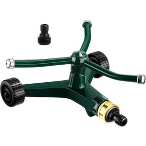 1 Pc Metal Rotary Lawn Sprinkler 3 Arm Heavy Duty 360 Degree Automatic Revolving Whirling Water Sprinkler with Wheeled Base for Lawn Yard Garden Backyard, Cover up to 538 sq ft