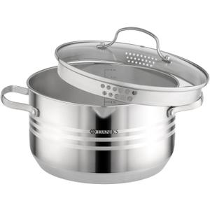 Daniks Tokio Stainless Steel Stock Pot 4.5 Quart, with Glass Strainer Lid, Induction Ready, Dishwasher Safe, Measuring Scale, Silver