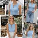 Oakgarden Womens Button Down Tank Top Going Out Ribbed Sleeveless Shirt Cropped Fitted Vest Y2k Fashion Trendy Summer Clothes (Blue, L)